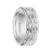 ISAIAH White Tungsten Carbide Wedding Band with Polished Step Edges and Hammered Finished Raised Center by Triton Rings - 8mm - Larson Jewelers