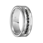 SILAS Polished Tungsten Carbide Wedding Band with Brush Finished Silver Inlay and 1/2 Carat of Channel Set Black Diamonds by Triton Rings - 8mm - Larson Jewelers