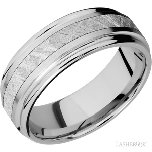10K White Gold with Satin , Polish Finish and Meteorite Inlay - 8MM - Larson Jewelers