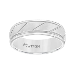 ADLER White Tungsten Ring with Brushed Diagonally Grooved Center by Triton Rings - 7mm - Larson Jewelers