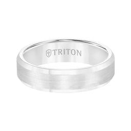 FORBES Polished Beveled Edge Satin Finish White Tungsten Carbide Comfort Fit Wedding Band by Triton Rings - 6 mm - Larson Jewelers