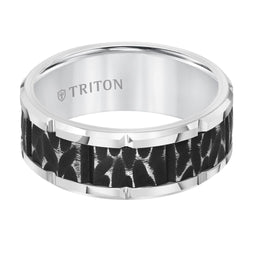 White Tungsten Carbide Two-Tone Sandblasted Textured Ring with Polished Cut Edges by Triton Rings - 9mm - Larson Jewelers