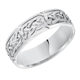 14k White Gold Engraved Celtic Knot Pattern Men’s Wedding Band With Satin Finish - 6.5mm - 8.5mm - Larson Jewelers