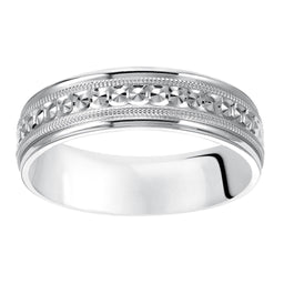 14k White Gold Milgrain Accented Women’s Polished Wedding Ring - 4mm & 6mm - Larson Jewelers