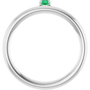 14K White Natural Emerald Stackable Ring