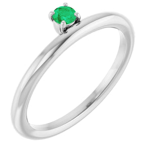 14K White Natural Emerald Stackable Ring