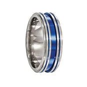 Edward Mirell Titanium with Blue Anodized Grooves 8mm Band - Larson Jewelers