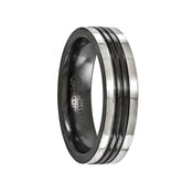 PORCIUS Black Ring Titanium ring with Polished Grooves by Edward Mirell - 6 mm - Larson Jewelers