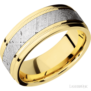 14K Yellow Gold with Polish, Polish Finish and Meteorite Inlay - 8MM - Larson Jewelers
