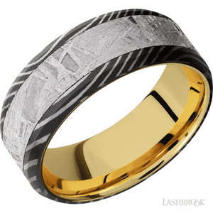 Flattwist with Acid Finish and Meteorite Inlay and 14K Yellow Gold - 8MM - Larson Jewelers