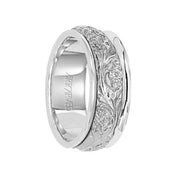 LYRIC 14k White Gold Wedding Band with Floral Engraved Center Rounded Edges by Artcarved - 8 mm - Larson Jewelers