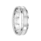 PLEDGE 14k White Gold Wedding Band Flat Polished Finish Center with Milgrain Design by Artcarved - 5.5 mm - Larson Jewelers
