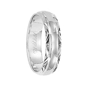 SERENE 14k White Gold Wedding Band Flat Polished Finish Center with Engraved Trim Edges by Artcarved - 5.5 mm - Larson Jewelers