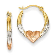 14K Tri-Colored Gold 3mm Madi K Heart Hoop Earrings - Larson Jewelers