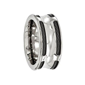 Edward Mirell Stainless Steel & Black Ti Cable Polished Concave 10mm Ring - Larson Jewelers