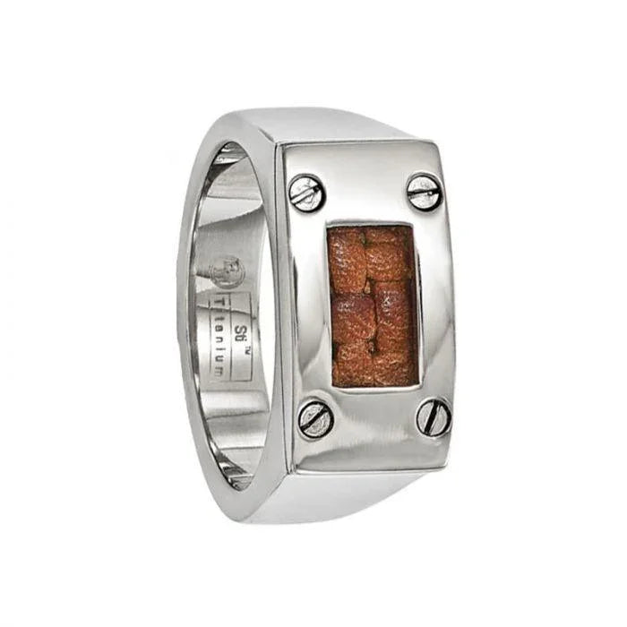 ACESTES Polished Titanium Ring with a Brown Leather Insert by Edward Mirell - 10mm