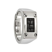 ACANTHUS Polished Titanium Ring with Black Leather Insert by Edward Mirell - 10 mm - Larson Jewelers