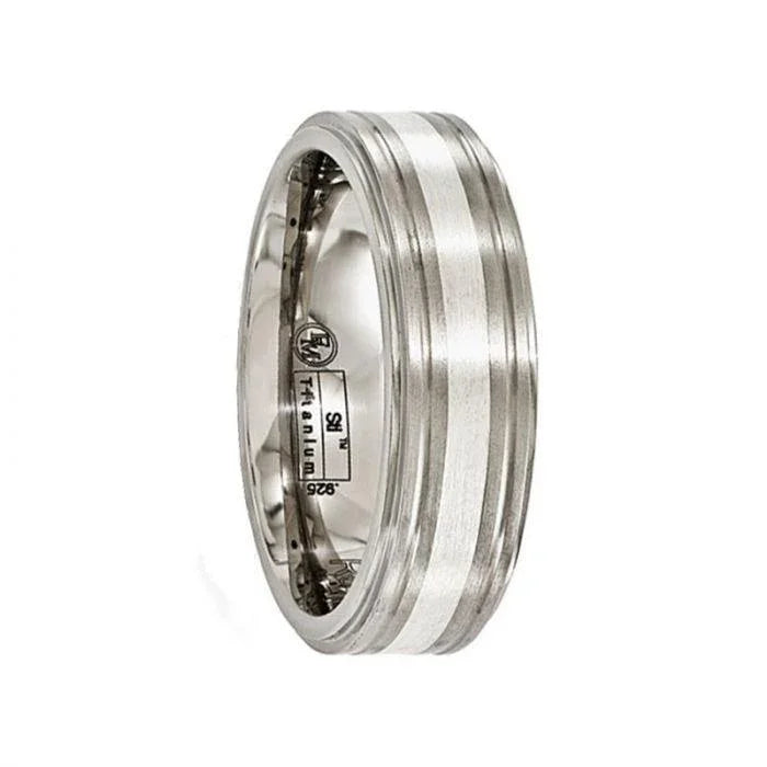 BACCHUS Brushed Titanium Ring with Sterling Silver Inlay by Edward Mirell - 7 mm