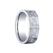 BYZANTINE Benchmark Flat Cobalt Chrome Wedding Ring with Engraved Crosses - 7.5 mm - Larson Jewelers