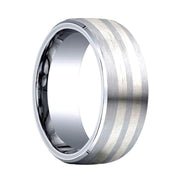 PRAECO Benchmark Beveled Cobalt Chrome Ring with Dual Silver Inlay - 8 mm - Larson Jewelers