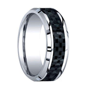 CENTENARUS Benchmark Beveled Cobalt Chrome Ring with Black Carbon Fiber Inlay - 8 mm - Larson Jewelers