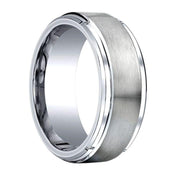 FIDELIS Benchmark Raised Satin Center Cobalt Chrome Ring with Step Edges - 9 mm - Larson Jewelers