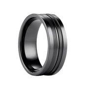 DONOVAN Benchmark Polished Black Titanium Wgeddin Ring with Dual Satin Finish Grooves - 8mm - Larson Jewelers