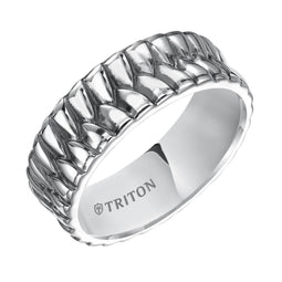 KIAN Flat Sterling Silver Comfort Fit Wedding Band with Wide Woven Pattern and Black Oxidation Finish by Triton Rings - 8mm - Larson Jewelers