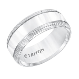 White Tungsten Polished Center Wedding Band with Coin Edge Sides by Triton Rings - 9mm - Larson Jewelers