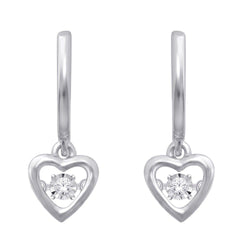 Sterling Silver 1/20 Ct.Tw. Moving Diamond Heart Earrings - Larson Jewelers