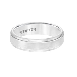 ELTON Raised Brush Finished Center White Tungsten Carbide Comfort Fit Band with Polished Step Edges by Triton Rings - 6 mm - Larson Jewelers