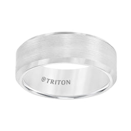 FORREST 8mm Bevel Edge White Tungsten Carbide Comfort Fit Band with Satin Finish Center and Bright Polished Edge - Larson Jewelers