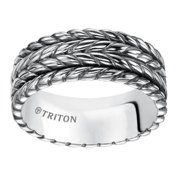 ELLIS Flat Sterling Silver Comfort Fit Wedding Band with Multi-Rope Pattern and Black Oxidation Finish by Triton Rings - 9 mm - Larson Jewelers