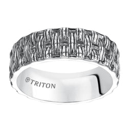 TAYLOR Flat Sterling Silver Comfort Fit Wedding Band with Woven Pattern and Black Oxidation Finish by Triton Rings - 8mm - Larson Jewelers