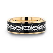 THORN CROWN Gold Plated Tungsten Polished Beveled Ring with Brushed Black Center