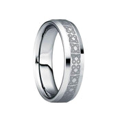RUFINUS Celtic Knot Engraved Tungsten Wedding Ring with Polished Beveled Edges - 6mm - Larson Jewelers
