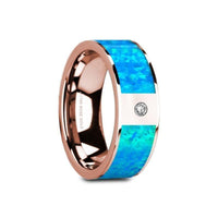GAIOS Flat 14K Rose Gold with Blue Opal Inlay & White Diamond Setting - 8mm - Larson Jewelers