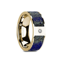 GENE Flat 14K Yellow Gold with Blue Lapis Lazuli Inlay & White Diamond Setting - 8mm - Larson Jewelers