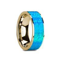 GANYMEDE Flat 14K Yellow Gold with Blue Opal Inlay and Polished Edges - 8mm - Larson Jewelers