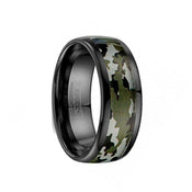Black Ceramic Wedding Band Camo Pattern Inlay with Polished Edges - 8mm - Larson Jewelers