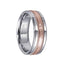 Polished White Cobalt Wedding Ring with Hammered & Milgrain 14k Rose Gold Inlay - 6mm - Larson Jewelers