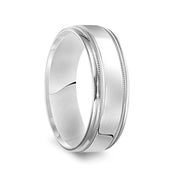 14k White Gold Men’s Polished Wedding Band with Milgrain Accents - 7mm - Larson Jewelers