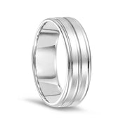14k White Gold Brushed Finished Polished Grooved Wedding Ring with Round Edges - 7mm - Larson Jewelers
