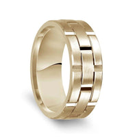14k Yellow Gold Satin Finished Men’s Wedding Ring with Vertical Grooves - 8mm - Larson Jewelers