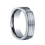 CARWYN Benchmark Brushed Grooved Center Square Titanium Ring with Polished Edges - 7mm - Larson Jewelers