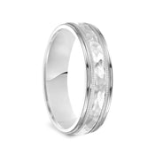 14k White Gold Brushed Hammered Finish Milgrain Ring with Polished Edges - 6mm - Larson Jewelers