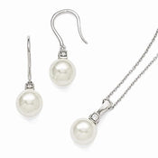 Sterling Silver Majestik White Shell Bead & CZ Earring & Necklace Set