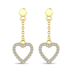10K Yellow Gold 1/10 Ct.Tw.Diamond Heart Dangler Earrings - Larson Jewelers
