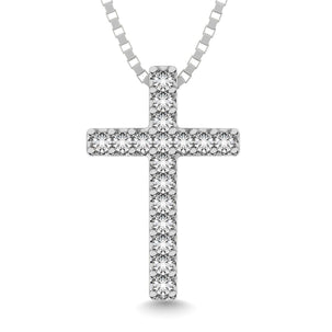 Classic Diamond Cross Pendant 1/10 Ct.Tw. In 10K White Gold - Larson Jewelers