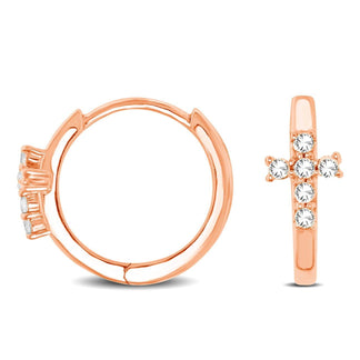 10K Rose Gold 1/8 Ctw Diamond Cross Hoop Earrings - Larson Jewelers